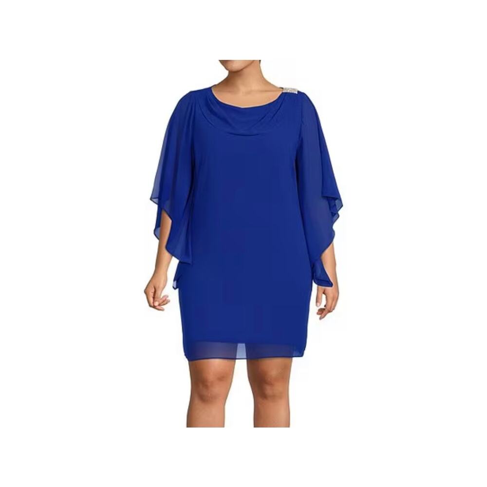 Marina Shift Dress Drape Neckline Lightweight Chiffon Fabric Blue Women's 4 NWOT